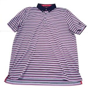 Greyson Golf Polo Men's XL Striped Purple Navy Striped Golf Performance Stretch